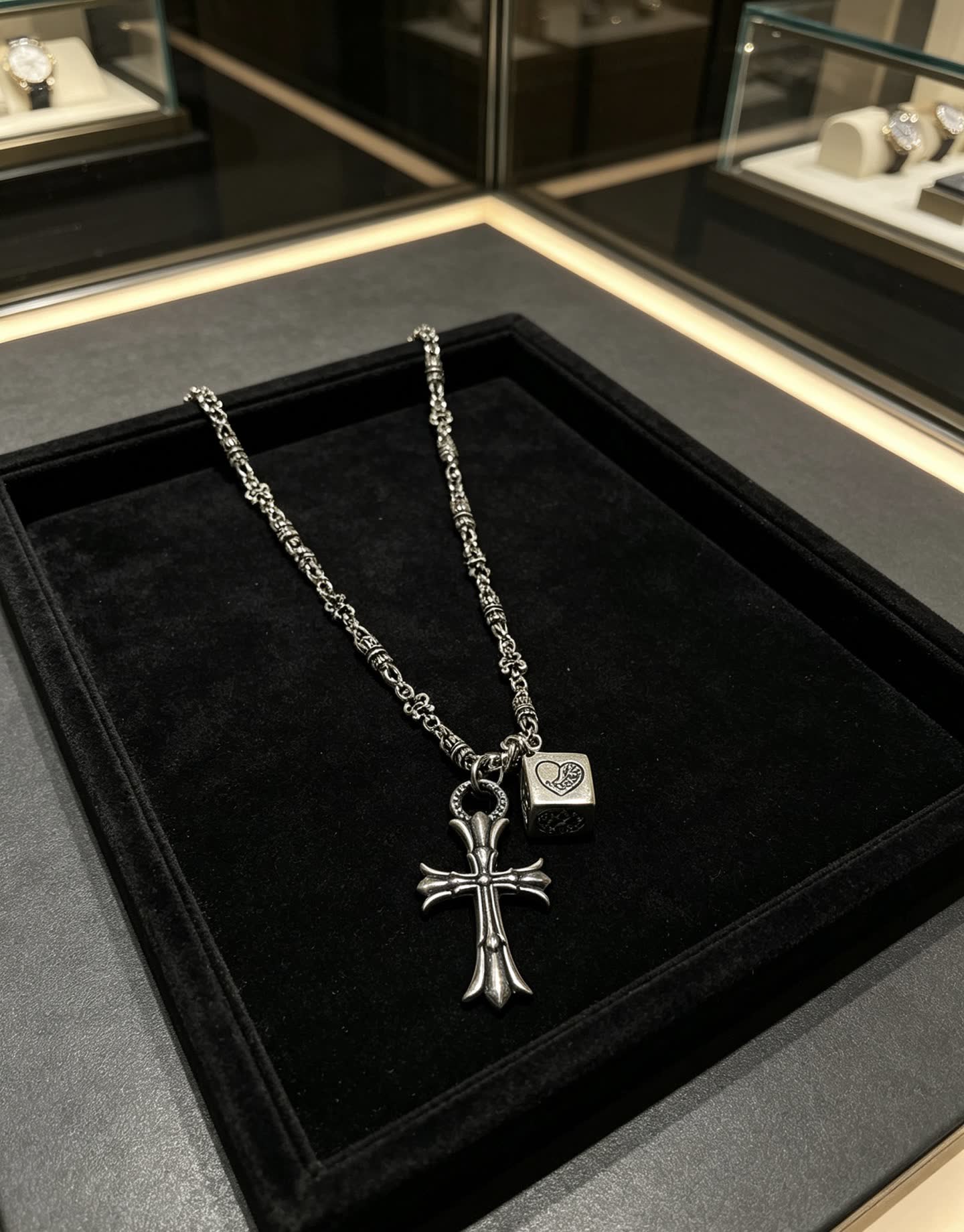 Chrome Hearts Silver Cross Pendant Necklace
